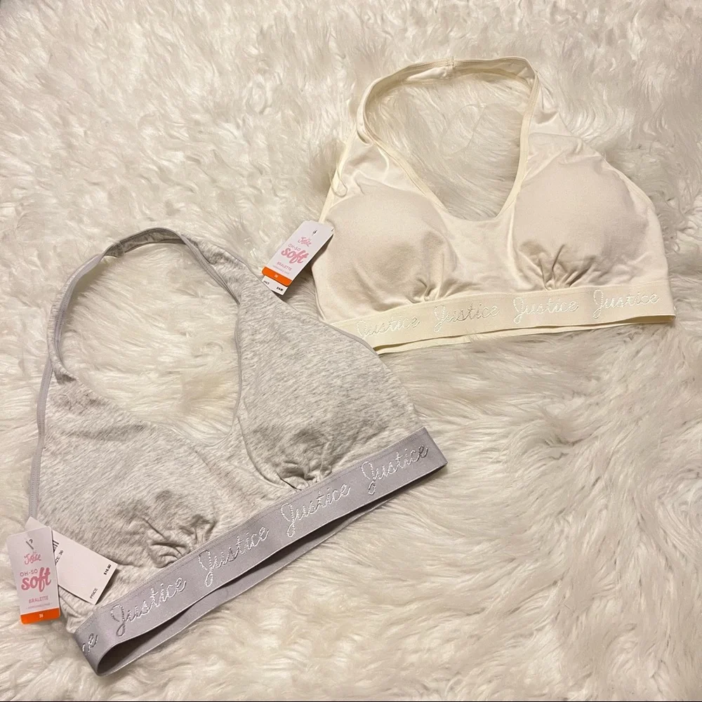 Pair of Justice Bralettes oh so soft behind the neck strap Size 36 New with tags